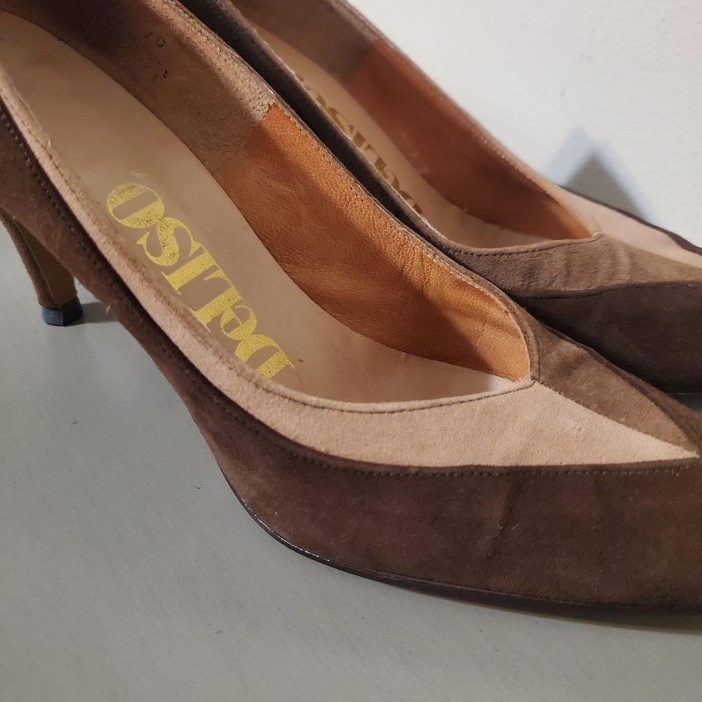 Vintage Brown Suede Colorblock Heels Size 6.5 1960s - Picture 6 of 9